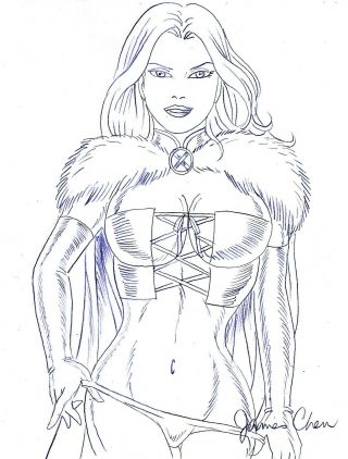 Emma Frost The White Queen Comic Art Pencil Sketch 2