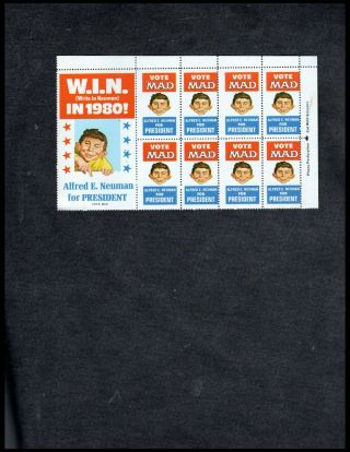 Nine Mad Alfred E.  Neuman For President Stamps 1980 Ec
