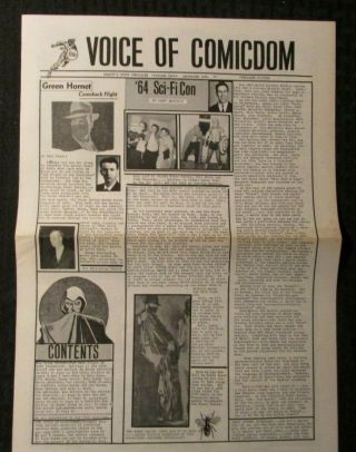 1964 Sept Voice Of Comicdom Fanzine 2 Fn,  6.  5 Green Hornet 