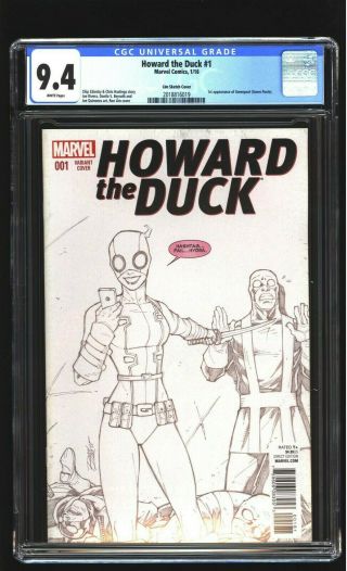 Howard The Duck 1 Cgc 9.  4 Nm 1st Gwenpool Ron Lim Variant Sketch Cover 2016