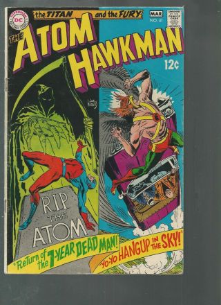 Dc The Atom And Hawkman 41 - Vg/ Fn Kubert Cover And Art 1969 Vintage Comic