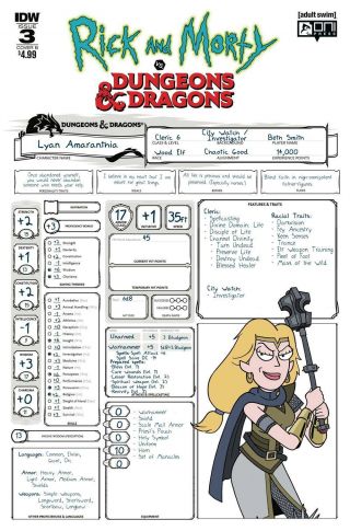 Rick And Morty Vs Dungeons & Dragons 3 Character Sheet Variant Oni Comic Nm