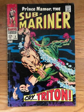 1968 Silver Age Marvel Prince Namor The Sub - Mariner No.  2 Comic Book