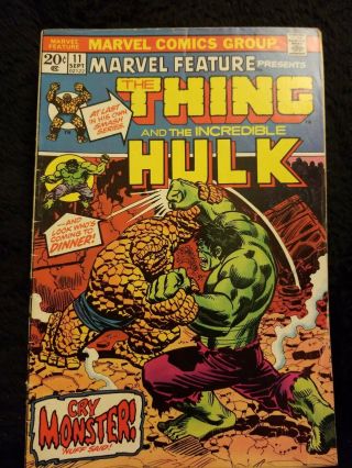 Marvel Feature 11 (1973) Key - 1st Thing Solo Book.  Mid - Grade.  Classic Vs.  Hulk