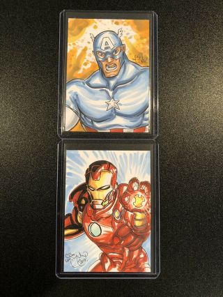 Marvel Captain America & Iron Man 1/1 Sketch Cards By Ud Artist Chris Mcjunkin
