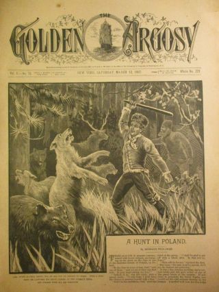 Golden Argosy Mag.  3/12/1887 W Comic Panel Concept Art Wild Wolves Cvr Art Fr,