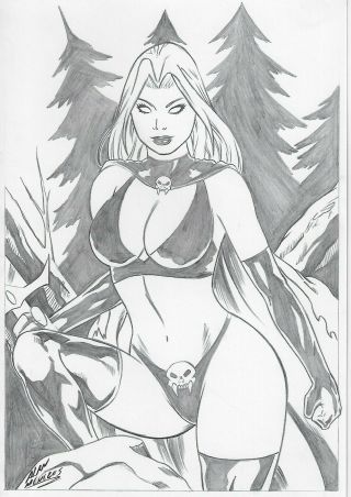 Lady Death (09 " X12 ") Comic Art By Alan Menezes - Cosmotrama Studio