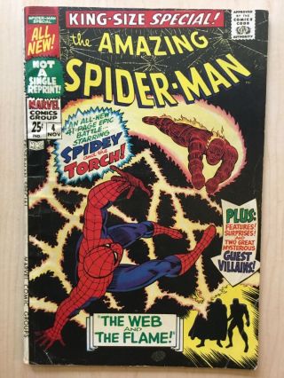 Spider - Man King - Size Special 4 (1967) 3rd Ap.  Mysterio Human Torch Vg -