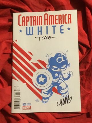 Captain America White 1 Baby Variant Signed By Skottie Young & Tim Nm