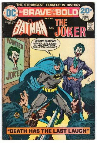 The Brave And The Bold 111 Batman Joker 1974 Dc Comics Vg,