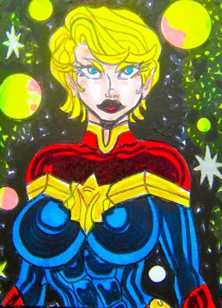 Siriguana Captain Marvel Avengers Girl Sketch Card Aceo Psc Art