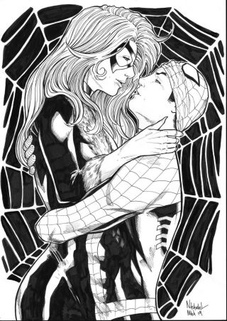 Spider - Man And Black Cat (11 " X17 ") By Natanael Maia - Ed Benes Studio
