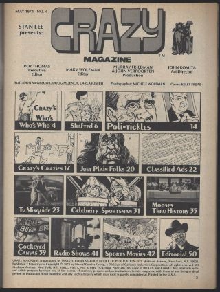 Crazy 4 (May 1974,  Marvel) Media Parody Issue [Shaft,  TV Guide,  Radio pgms] VF 3