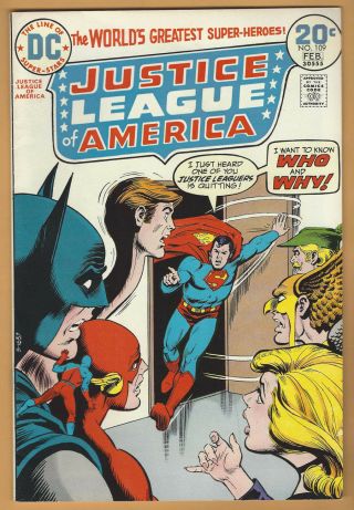 Justice League Of America/jla 109 F/vf 1974 Dc Hawkman Quits Eclipso Batman Atom
