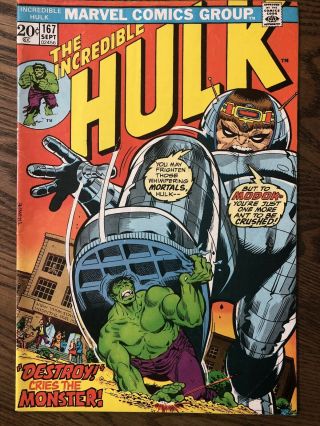 (1973) Marvel The Incredible Hulk 167 Vs Modok Herb Trimpe Art 5.  5 / Fine -