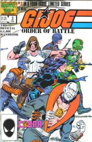 The G.  I.  Joe Order Of Battle Comic Book 3 Marvel Comics 1987 Near Unread