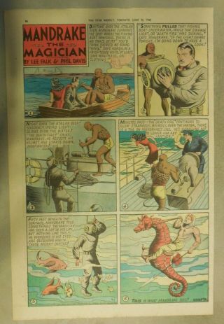 Mandrake The Magician By Lee Falk And Phil Davis 7/1/1945 Tabloid Size Page