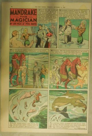Mandrake The Magician By Lee Falk And Phil Davis 9/16/1945 Tabloid Size Page