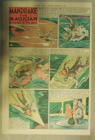 Mandrake The Magician By Lee Falk And Phil Davis 9/30/1945 Tabloid Size Page