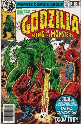 Godzilla King Of The Monsters 21 (1977) Marvel Comics Devil Dinosaur Fn/vf
