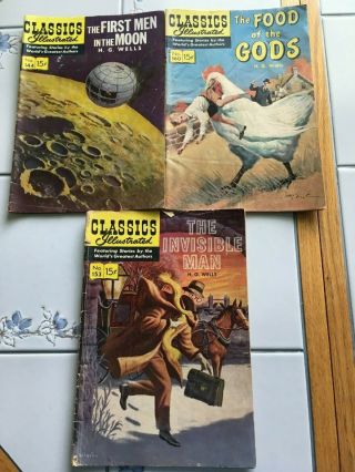 3 H.  G.  Wells First Edition,  Classics Illustrated