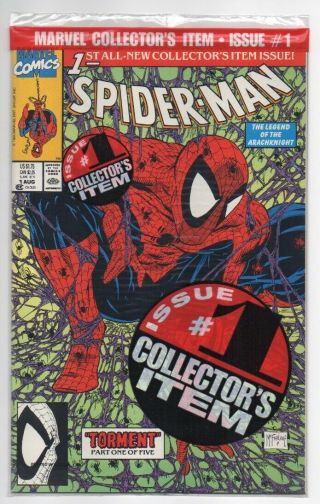 Two Versions Of 1990 Comic Spider - Man 1 Green Bagged Version,  2nd Print