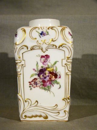 Antique Dresden Helena Wolfsohn Hand Painted Floral Tea Caddy,  Vase 19th C