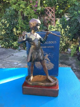 Vintage Pompeian Bronze Bookend / Statue.  Peter Pan.  Circa 1927