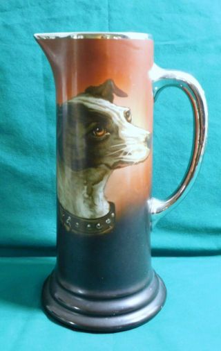 W H Tatler Trenton Nj Antique Art Nouveau Pottery Beer Pitcher Dog.  12 1/2 ",  Rare