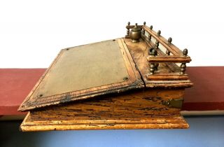 Vintage Slope Lap Desk Worm Wood Italy Document Writing Brass Inkwell