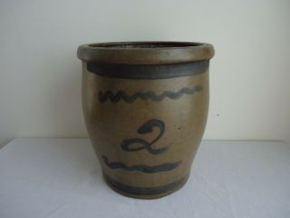 Antique Western Pennsylvania Salt Glazed Hand Decorated Stoneware Crock Jar 2