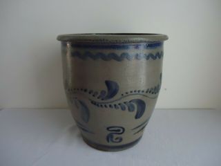 Antique Western Pennsylvania Salt Glazed Hand Decorated Stoneware Crock Jar 1