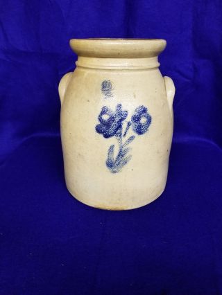 Antique 2 Gallon Stoneware Crock With Flower