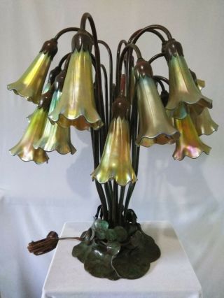 Buffalo Studios 18 Light Lily Tiffany Style Lamp Gold Aurene Favrile Shades