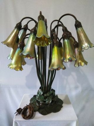 Buffalo Studios 18 Light Lily Tiffany Style Lamp Gold Aurene Favrile Shades 3