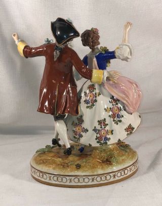 Volkstedt Porcelain Courting Dancing Couple Germany Man Woman Flowers 2