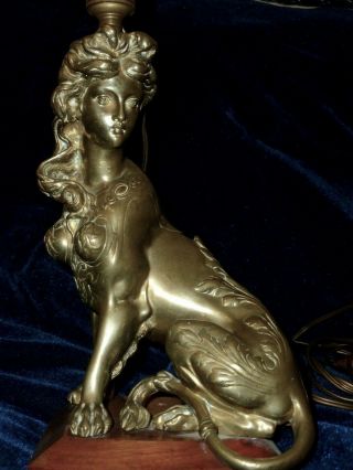 Stunning Unique French Antique Solid Gilded Bronze Lamp Sphinx