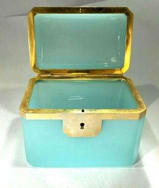Antique Opaline French Rare Aqua Blue Color Casket Box with Gilt Bronze Mounting 2