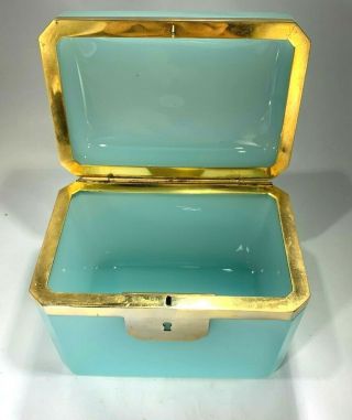 Antique Opaline French Rare Aqua Blue Color Casket Box with Gilt Bronze Mounting 3