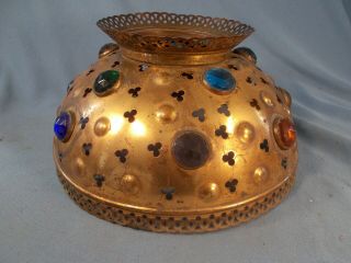 Antique Victorian Cutout Clover Pattern Brass 13 Jeweled 10 Inch Oil Lamp Shade