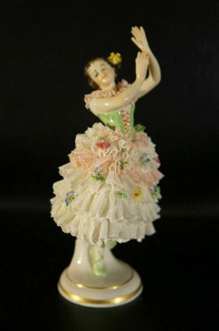 Antique Dresden VOLKSTEDT Porcelain Figurine Woman Dancing. 2