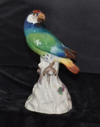 Meissen Porcelain Bird Figurine - Green Parrot On Stump - Model 59x - 9 " H - Exc