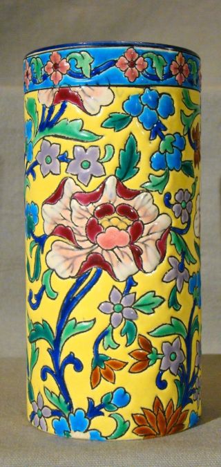 Art Nouveau Yellow Ground Floral Longwy D792 Art Pottery Vase C.  1891,