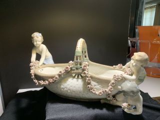 Amphora Porcelain Basket With Cherub Figures And Floral Garland Encrusted Handle