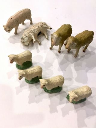 Set Of 8 Vintage Toy Sheep - 2 Lead,  2 I 