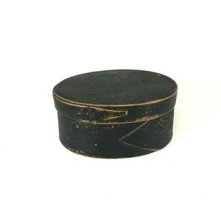 19th Century Antique Finger Box In Black Paint Marked Sh