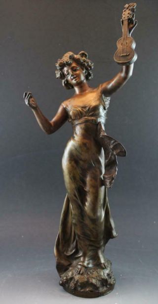 C1910 French Bronze Patina Figural Sculpture Allegory Of Music By Kossowsky