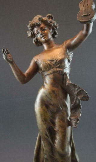 C1910 French Bronze Patina Figural Sculpture Allegory of Music by Kossowsky 2