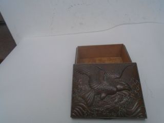 Oriental Antique Bronzed Copper Box With Relief Design & Awesome Eagle Wow