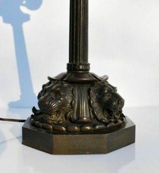 Antique Vintage Lion Heads Bronze Lamp Base For Stained Glass Lamps